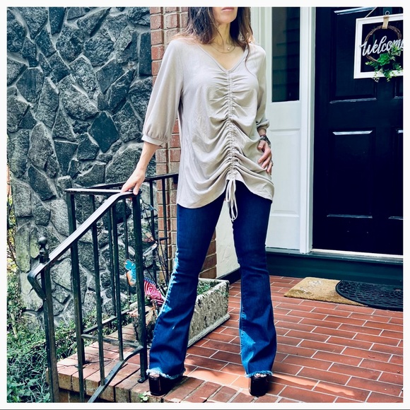 Boho Chic Great Style Ruched Drawstring front cuffed sleeves top - Picture 7 of 9